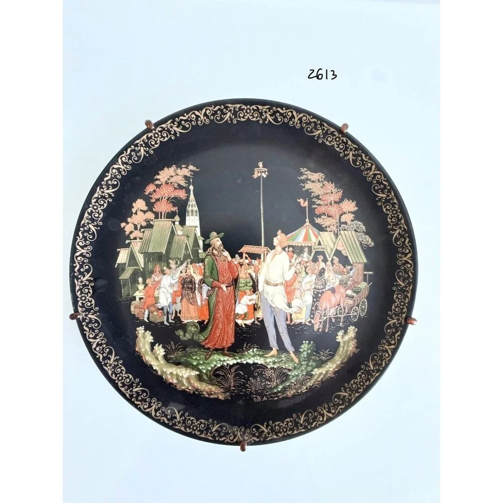 Russian Palekh Lacquer Art Plate Hand Painted Fairy Tale USSR 1988–1990